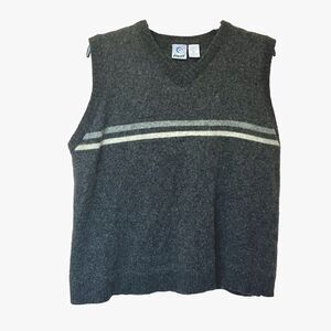 Sweater Vest Men’s XL Lambs Wool Gray With Stripes Y2K Preppy Retro